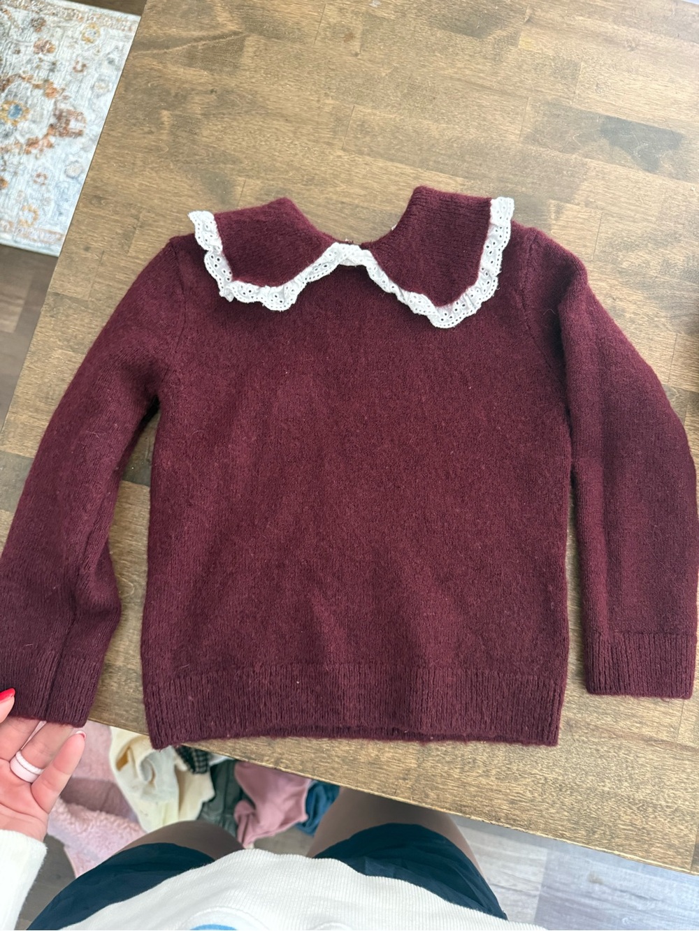 H&M Burgundy Sweater with White Lace Collar